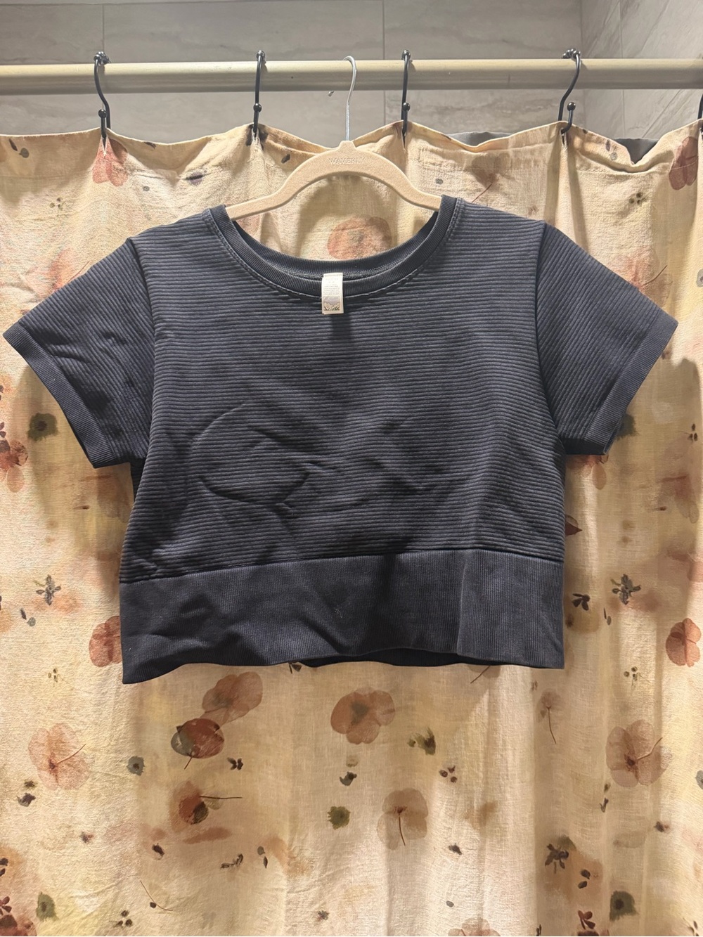 aerie Black Ribbed Cropped Tee